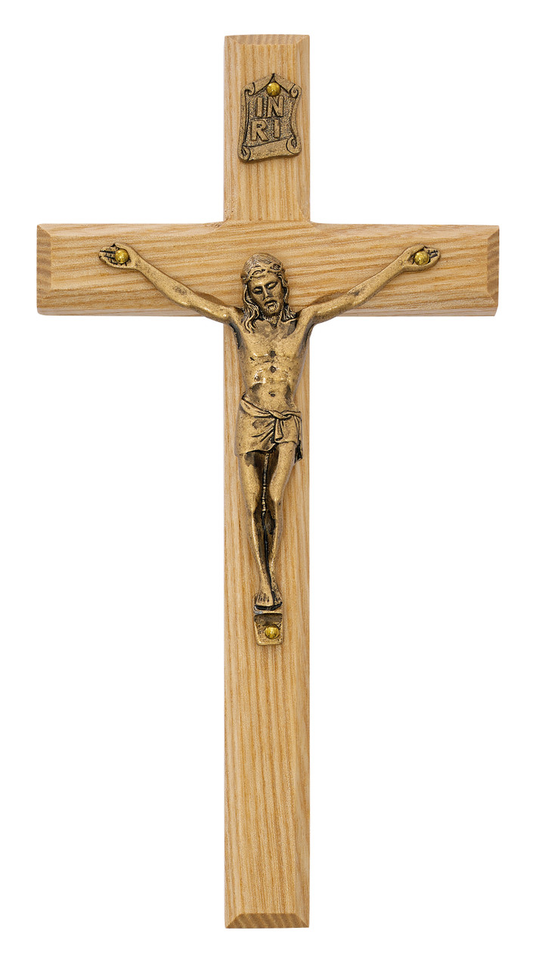 Oak Wood Crucifix, Wall Wood Crucifix w/Bronze Plated Corpus
