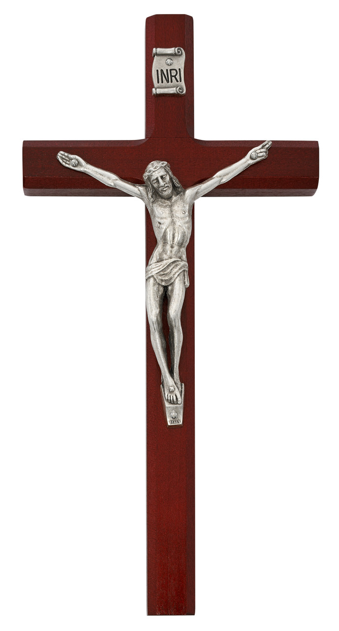 Wall Wood Crucifix, Cherry Stained Wall Crucifix 25cm