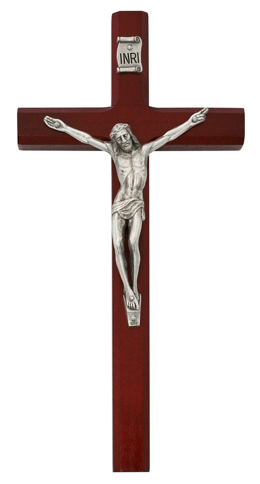 Wall Wood Crucifix, Cherry Stained Wall Crucifix 25cm