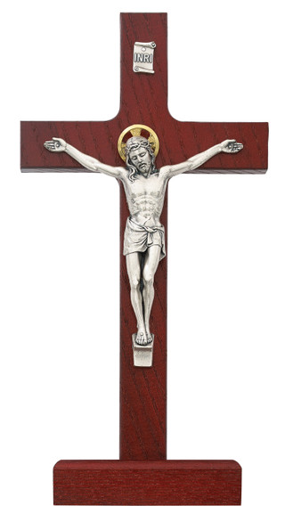 Standing Wood Crucifix, Cherry Stained 8"