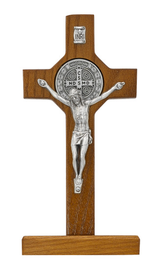 St Benedict Cross On stand, Natural Stained St Benedict 15.5cm on stand (Copy)
