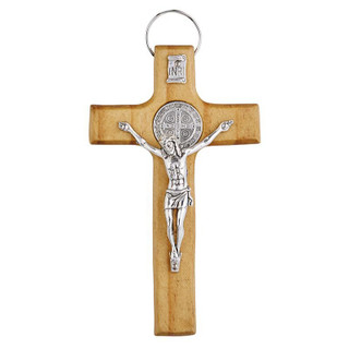 Small Wall St Benedict Crucifix, 10.5cm Wood St Benedict Cross