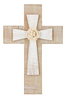 30.5 cm Cross with Flower. Modern Neutral Lightweight Cross