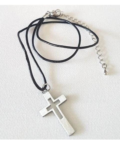 Cross or Crucifix On Adjustable Leather Chain, Pewter Cross on Chain, Christian Gifts for boys ,Confirmation gifts, Crucifix Pendant
