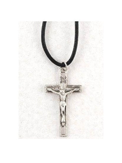 Cross or Crucifix On Adjustable Leather Chain, Pewter Cross on Chain, Christian Gifts for boys ,Confirmation gifts, Crucifix Pendant