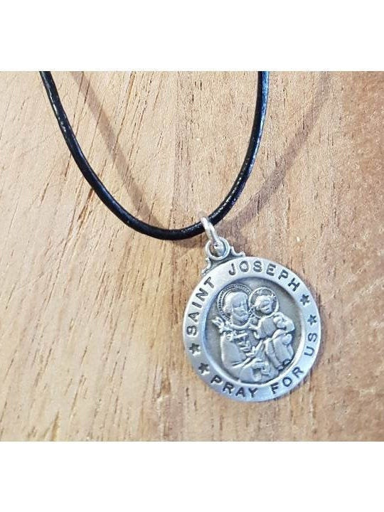 St Joseph Patron Saint Of Fathers,Saint for Families and Workers Pewter Chain, St Joseph Pendant on Leather adjustable Chain,Pewter Medal