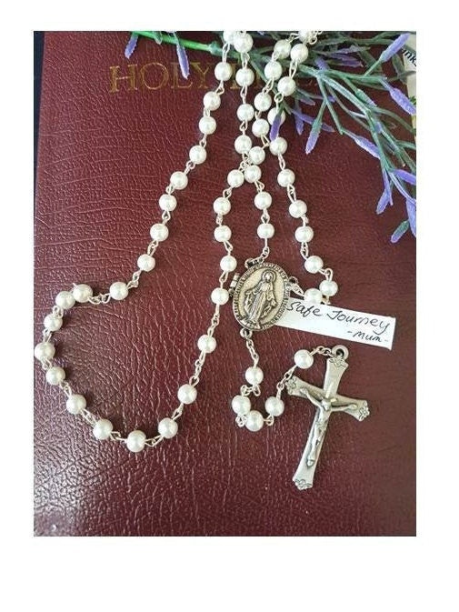 Pearl Rosary With Locket to Request Prayer/Prayer Petition Locket Pearl Rosary/Special Prayer Request Rosary /Pearl Rosary with Locket