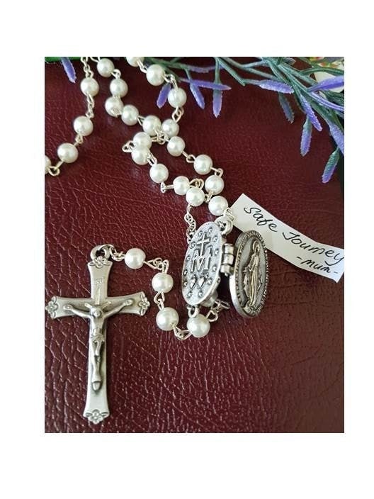 Pearl Rosary With Locket to Request Prayer/Prayer Petition Locket Pearl Rosary/Special Prayer Request Rosary /Pearl Rosary with Locket