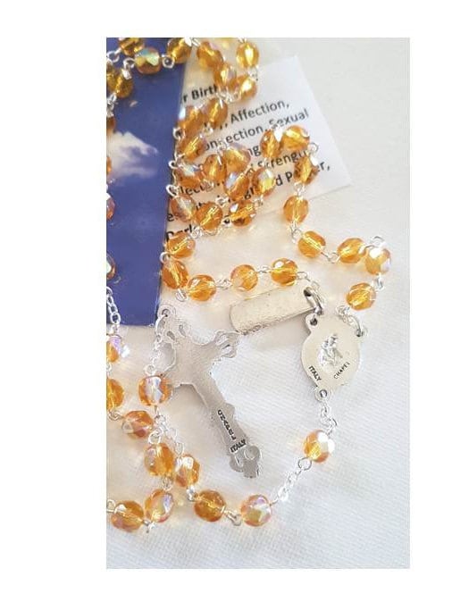 Birthstone November Rosary Topaz Stone with 'Blessed' Medal and 'How to Read The Rosary Booklet/ November Birthstone Rosary Glass Beads