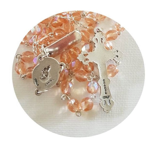 October Birthstone Rose Zircon Glass Rosary/ Birthstone Colour Rosary In Rose Zircon with Birthstone Card & 'How to Pray The Rosary Booklet'