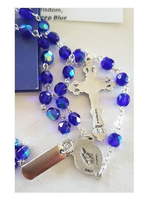 September Birthstone Rosary/ Sapphire Blue Color Birthstone Glass Rosary with Birthstone card and 'How To Read The Rosary' Booklet