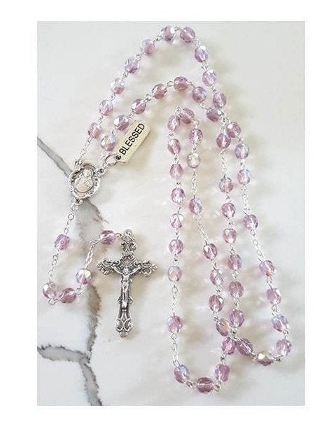 June Birthstone Light Amethyst/Alexandrite Rosary/ Birthstone Rosary for June with Birthstone Card and 'How To Read The Rosary ' Booklet set