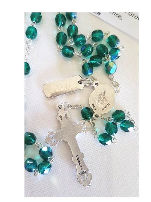 Emerald Birthstone Rosary/May Birthstone Rosary In Green Emerald with Birthstone Attributes Tag & How to Pray the Rosary Booklet Set