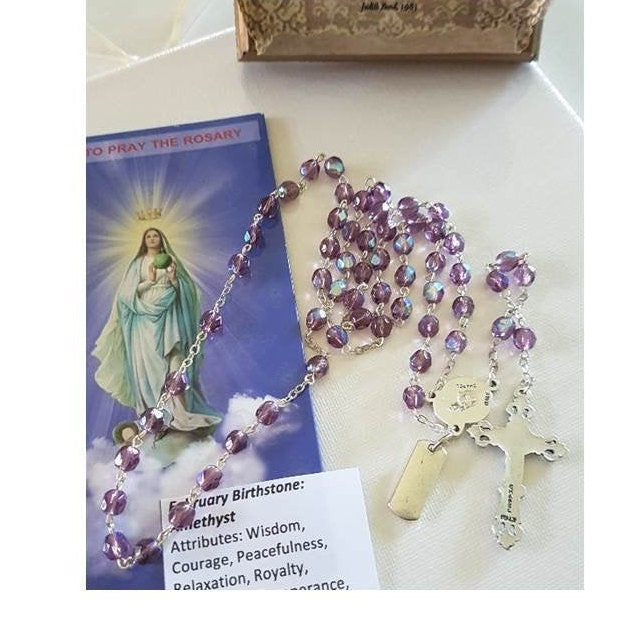 February Birthstone Rosary/Amethyst Birthstone Rosary/ Birthstone Colour For February Rosary with Rosary Booklet and Birthstone Colour Tag