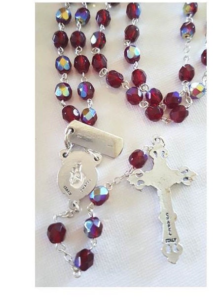 January Birthstone Rosary/Garnet Red Birthstone Colour Rosary in 6mm Glass comes with Prayer Card and Birthstone Colour Attributes