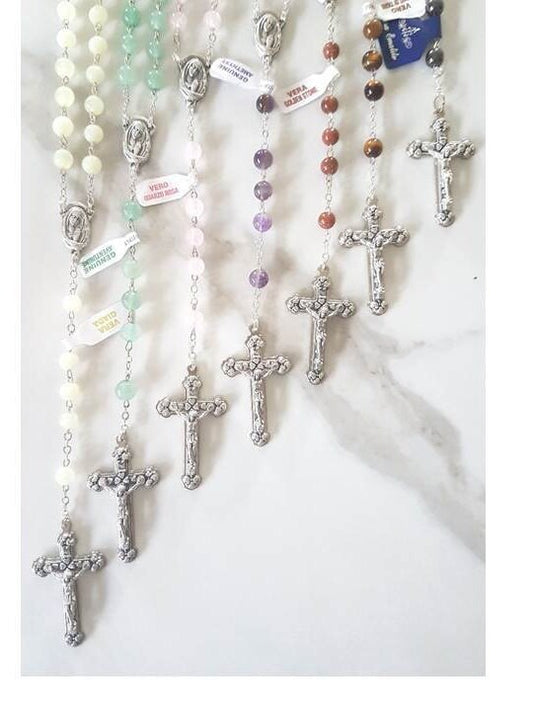 Genuine Gemstone Rosary,**Choose Gemstone**,Quality beads from Italy, Tiger Eye,Aventurine,Gold Sand,Rose Quartz,Hematite,Jade,Red Coral