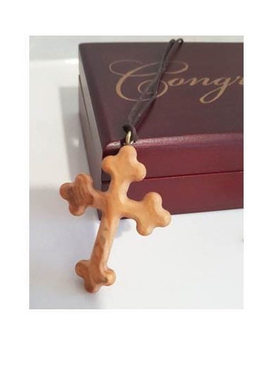Orthodox Cross On Cord, Olive Wood Cross Necklace on Brown Cord, Jerusalem Wood Jewelry, Wood Cross Jewelry for Men, Gifts from Jerusalem