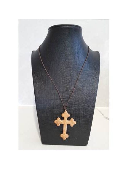 Orthodox Cross On Cord, Olive Wood Cross Necklace on Brown Cord, Jerusalem Wood Jewelry, Wood Cross Jewelry for Men, Gifts from Jerusalem
