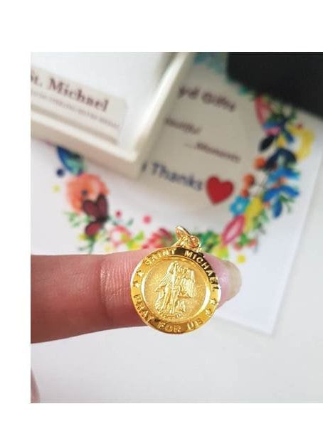 St Michael Gold on Sterling Silver Necklace,Saint Michael Arcangel Medal for Kids and Adults,Gold Overlay Catholic Medals,St Michael Pendant