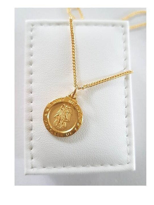 St Michael Gold on Sterling Silver Necklace,Saint Michael Arcangel Medal for Kids and Adults,Gold Overlay Catholic Medals,St Michael Pendant