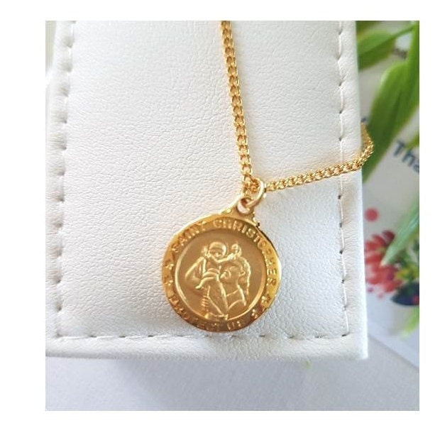 St Christopher Sterling Silver With 18KT Gold Medal, 18KT Gold on Sterling Silver St Christopher Necklace, **Choose your Chain Length**