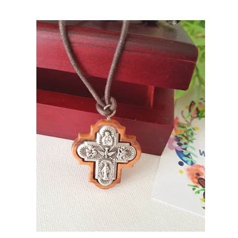 Four Way Cross Pendant, Olive Wood 4 Way Cross Medal,Confirmation Graduation Gifts, Holy Spirit Necklace, Cross Medal For Boys, 5 way Cross,