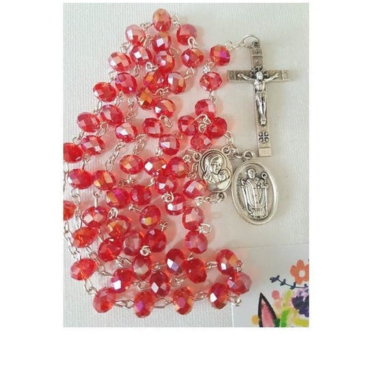 St Nicholas Rosary/St Nicholas Patron of Sick Children Rosary/Red Rosary with Jerusalem Soil/Rosary with Saints Charm/**Choose Your Saints