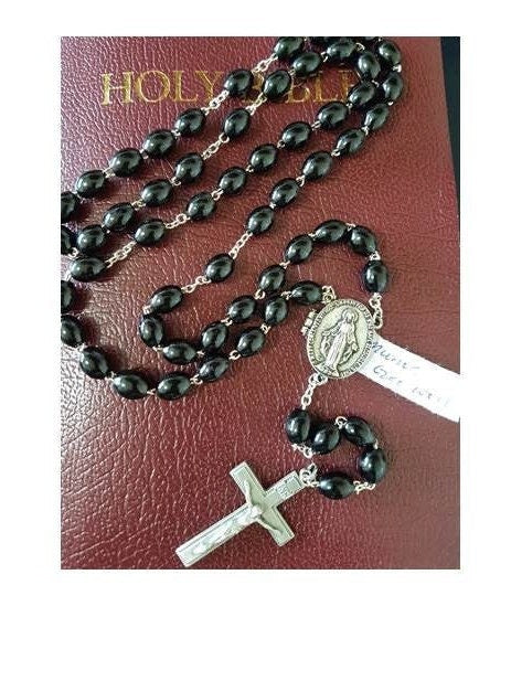 Long Black Wood Locket Rosary for Special Prayer, Prayer Petition Rosary, Men's Wood Rosary, Special Request Rosary, Adult Rosary, Pewter