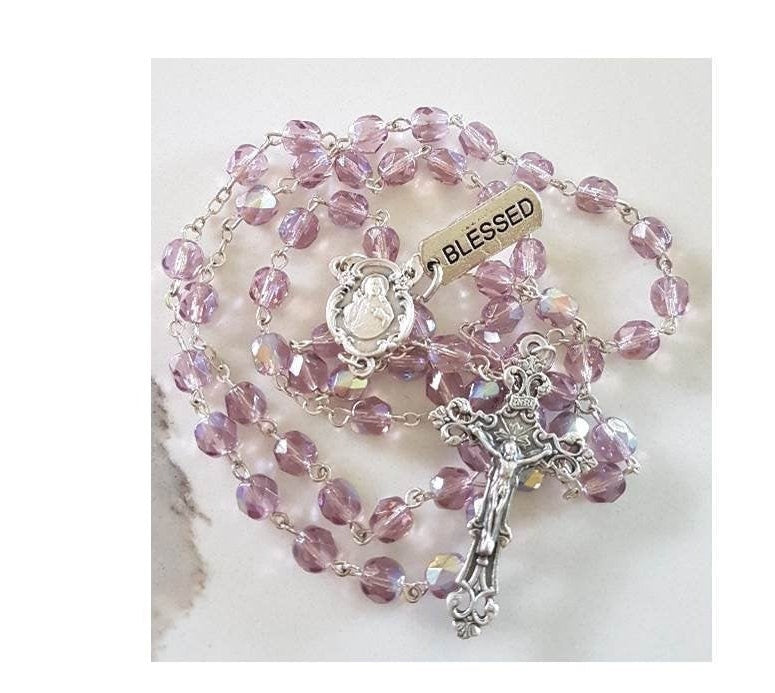 June Birthstone Light Amethyst/Alexandrite Rosary/ Birthstone Rosary for June with Birthstone Card and 'How To Read The Rosary ' Booklet set