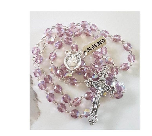 June Birthstone Light Amethyst/Alexandrite Rosary/ Birthstone Rosary for June with Birthstone Card and 'How To Read The Rosary ' Booklet set