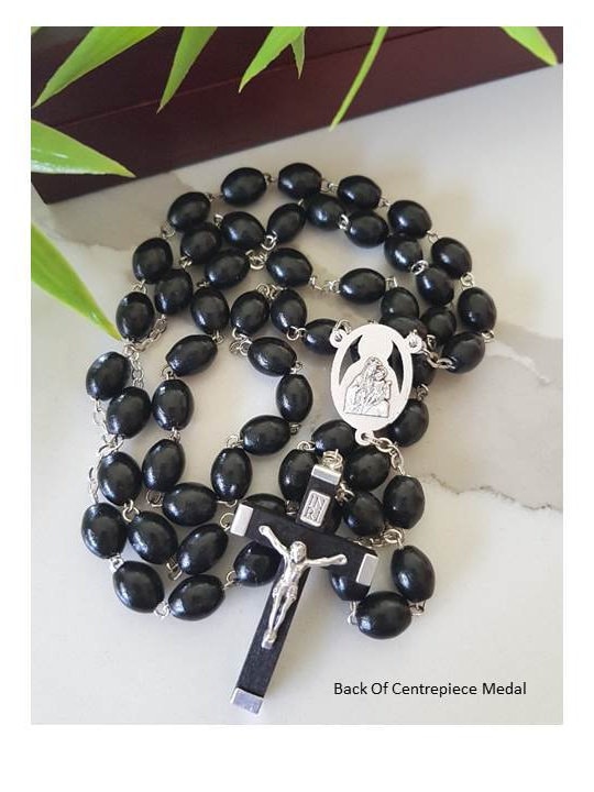 Men's Black Rosary, Real Wood Men's Rosary, Large and Long Rosary for Adult, Natural and Mahogany Wood Rosary Necklace, Rosary to Wear