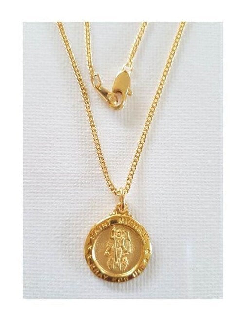 St Michael Gold on Sterling Silver Necklace,Saint Michael Arcangel Medal for Kids and Adults,Gold Overlay Catholic Medals,St Michael Pendant