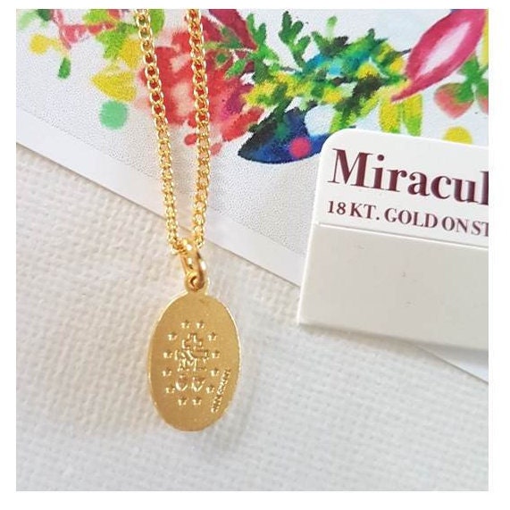 Virgin Mary Gold on Sterling Silver Medal,Small Madonna Sterling Silver 2 Tone Gold Necklace,Our lady Of Grace two tone medal,Children Medal