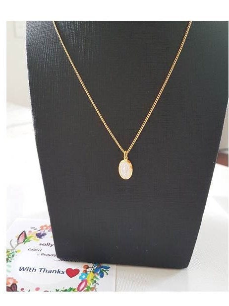 Virgin Mary Gold on Sterling Silver Medal,Small Madonna Sterling Silver 2 Tone Gold Necklace,Our lady Of Grace two tone medal,Children Medal