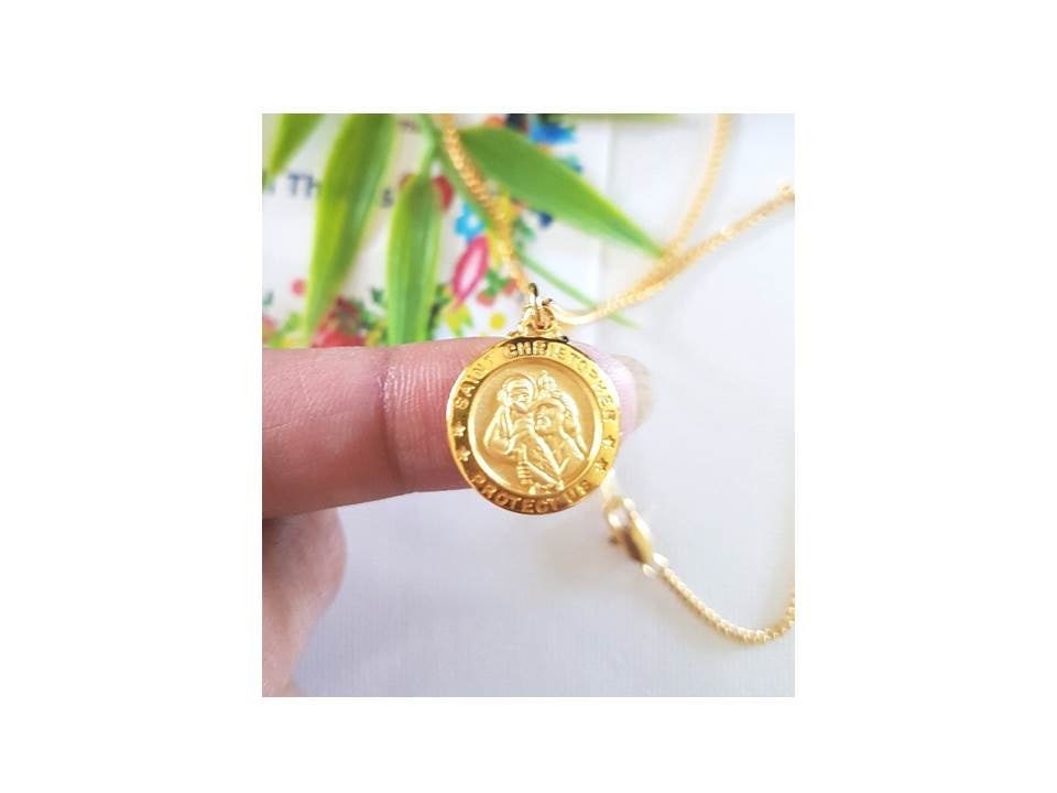 St Christopher Sterling Silver With 18KT Gold Medal, 18KT Gold on Sterling Silver St Christopher Necklace, **Choose your Chain Length**