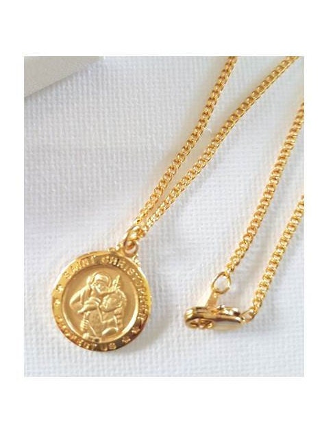 St Christopher Sterling Silver With 18KT Gold Medal, 18KT Gold on Sterling Silver St Christopher Necklace, **Choose your Chain Length**