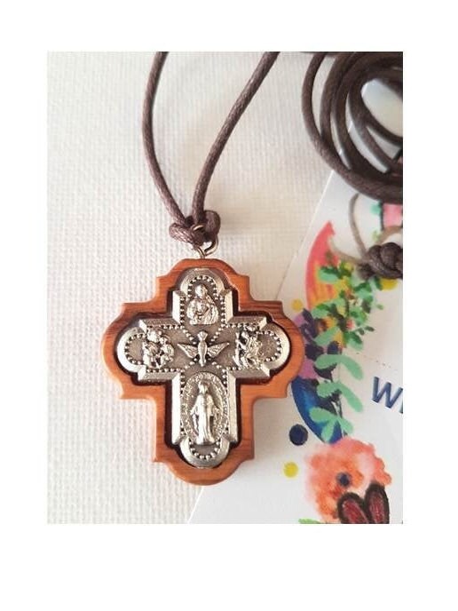 Four Way Cross Pendant, Olive Wood 4 Way Cross Medal,Confirmation Graduation Gifts, Holy Spirit Necklace, Cross Medal For Boys, 5 way Cross,