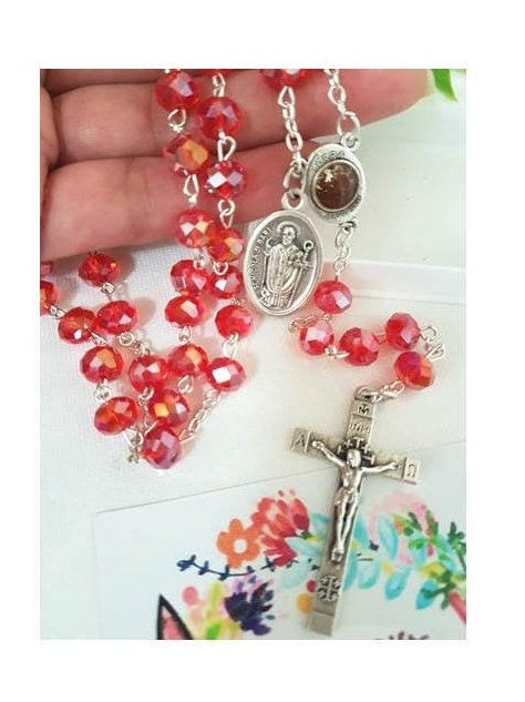 St Nicholas Rosary/St Nicholas Patron of Sick Children Rosary/Red Rosary with Jerusalem Soil/Rosary with Saints Charm/**Choose Your Saints