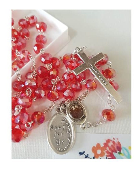 St Nicholas Rosary/St Nicholas Patron of Sick Children Rosary/Red Rosary with Jerusalem Soil/Rosary with Saints Charm/**Choose Your Saints
