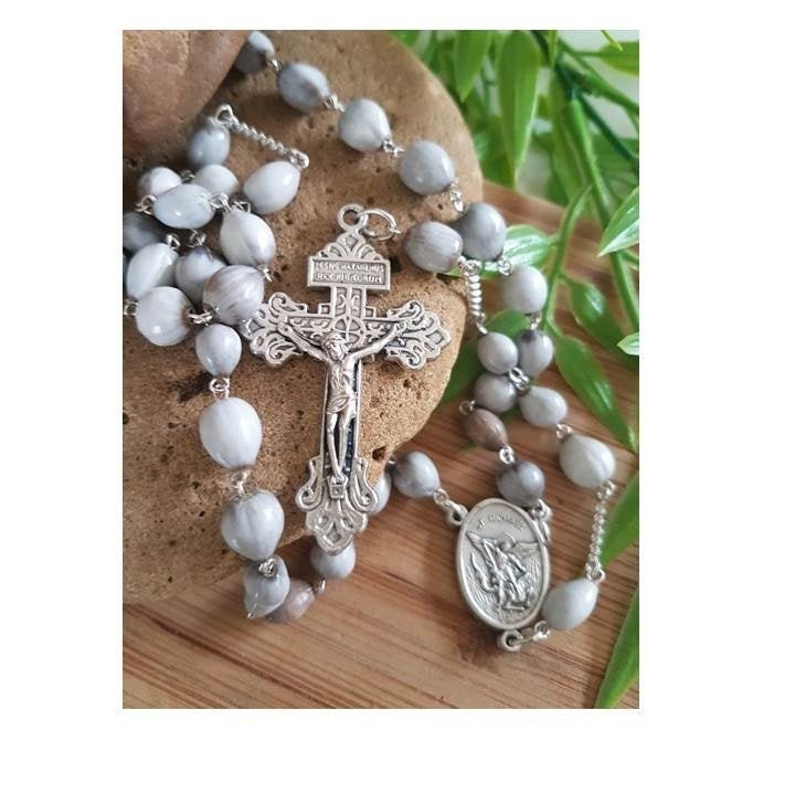 St Michael Rosary, Job's Tear Beads Rosary, Rosary with St Michael Arcangel Medal ,Pardon Cross Catholic Rosary, Italian Beads Rosary