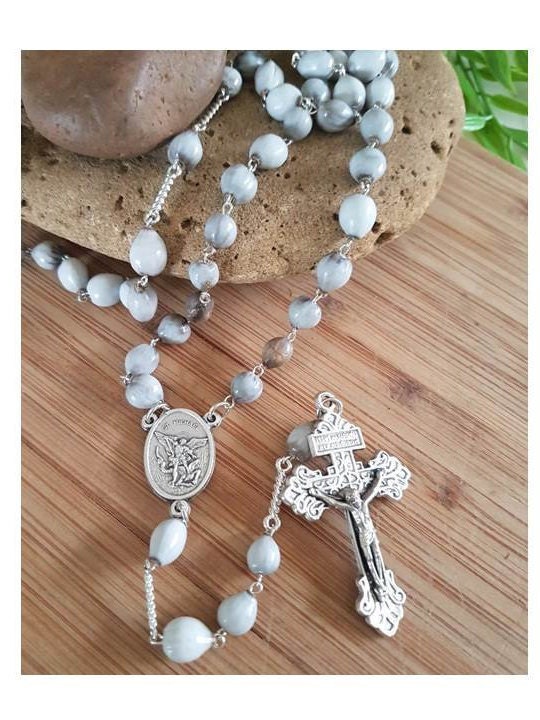 St Michael Rosary, Job's Tear Beads Rosary, Rosary with St Michael Arcangel Medal ,Pardon Cross Catholic Rosary, Italian Beads Rosary