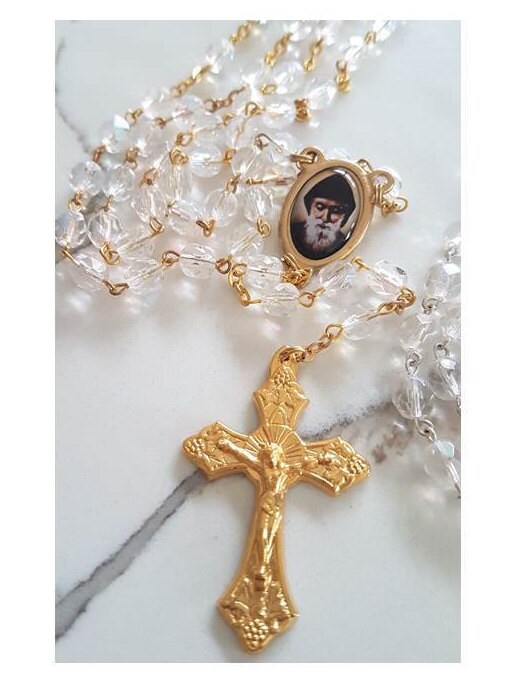 St Charbel Rosary/ Saint Charbel Gold Plated Rosary/San Charbel Glass Rosary/ Maronite Monk and Priest Saint Charbel /Maronite Lebanese