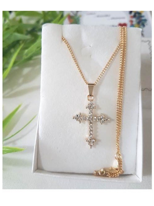 14K Gold Filled Cross with CZ crystal / Crystal Gold Filled Cross Pendant / Black Diamante CZ Cross / Red Cubic Zirconia Cross Necklace