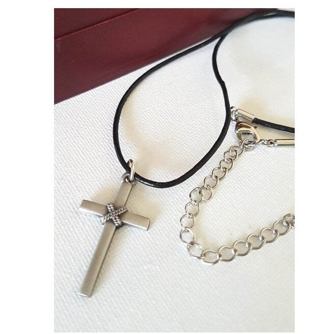 Cross rope Style on Cord Or Silver Chain/ Pewter Cross Necklace for Confirmation /First Communion Cross Pendant Gifts/ Pewter Cross Pendant