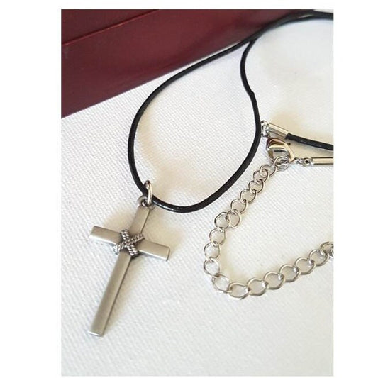 Cross rope Style on Cord Or Silver Chain/ Pewter Cross Necklace for Confirmation /First Communion Cross Pendant Gifts/ Pewter Cross Pendant