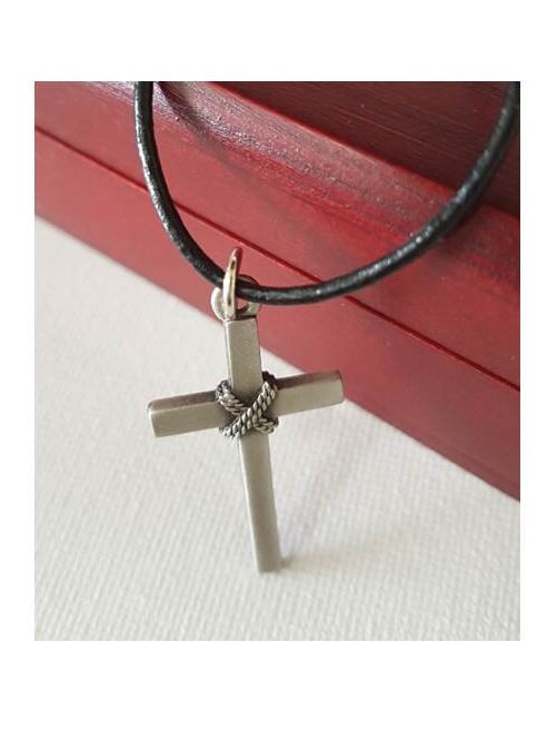 Cross rope Style on Cord Or Silver Chain/ Pewter Cross Necklace for Confirmation /First Communion Cross Pendant Gifts/ Pewter Cross Pendant