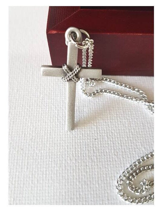 Cross rope Style on Cord Or Silver Chain/ Pewter Cross Necklace for Confirmation /First Communion Cross Pendant Gifts/ Pewter Cross Pendant
