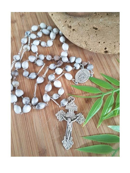 St Michael Rosary, Job's Tear Beads Rosary, Rosary with St Michael Arcangel Medal ,Pardon Cross Catholic Rosary, Italian Beads Rosary