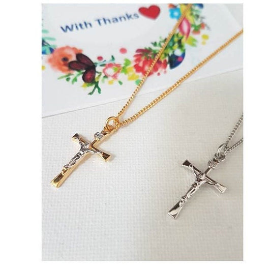 Gold Over Sterling Silver Crucifix Necklace/Sterling Cross for Ladies/Tutone Sterling Silver Cross Pendant/Children Sterling Cross pendant