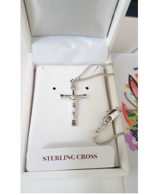 Gold Over Sterling Silver Crucifix Necklace/Sterling Cross for Ladies/Tutone Sterling Silver Cross Pendant/Children Sterling Cross pendant